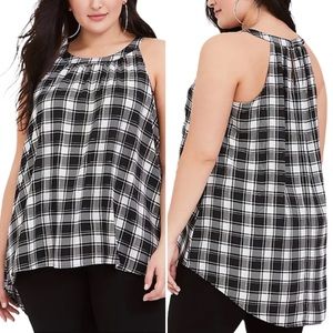 Torrid Metallic Plaid Georgette Halter Keyhole Back Hi-Lo Tunic Tank Top Size 5X